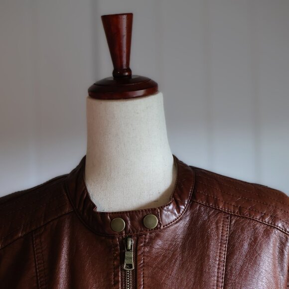 Xhilaration Faux Leather Jacket Brown Womens L Quilted Details - Picture 3 of 9